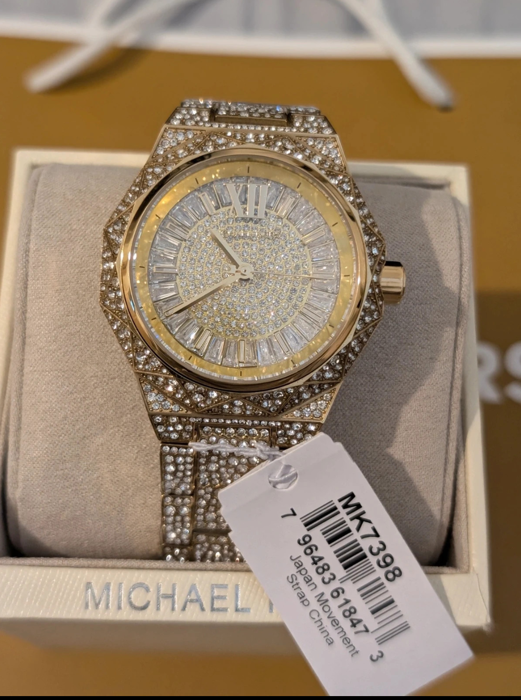 Michael Kors MK7398 Raquel Pave Three-Hand Women's Gold-Tone Quartz Wristwatch