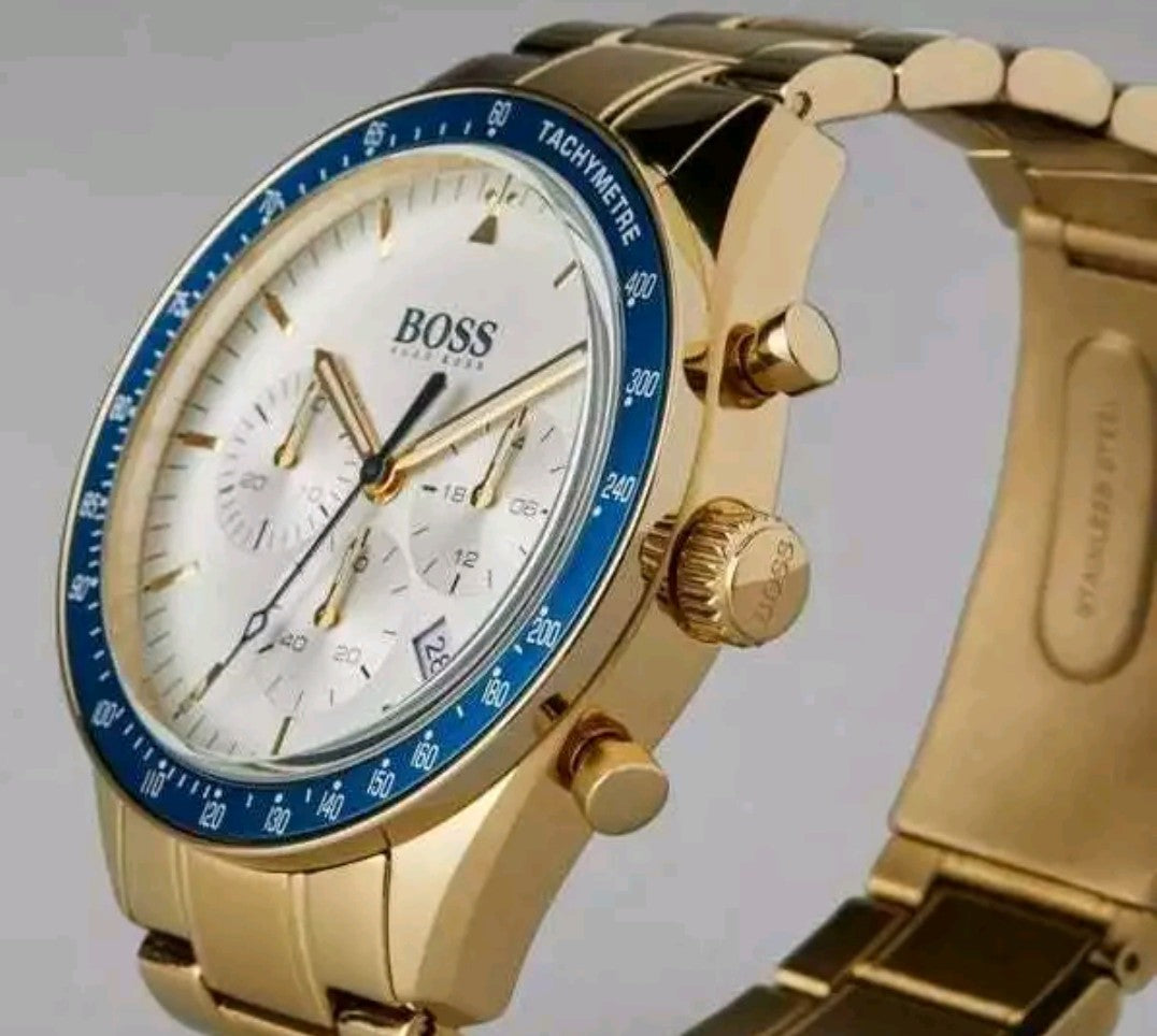 NEW HUGO BOSS TROPHY HB1513631 GOLD/BLUE/SILVER CHRONOGRAPH QUARTZ MENS WATCH