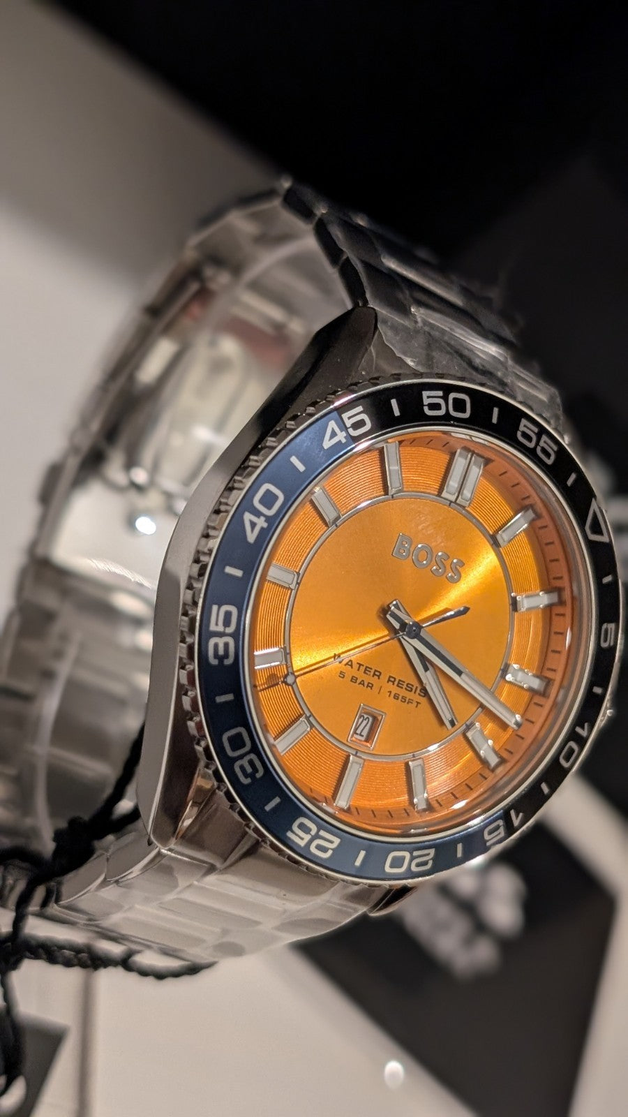 BOSS 1514206 Men's watch RUNNER 3H Collection Orange dial Blue And Black bezel 