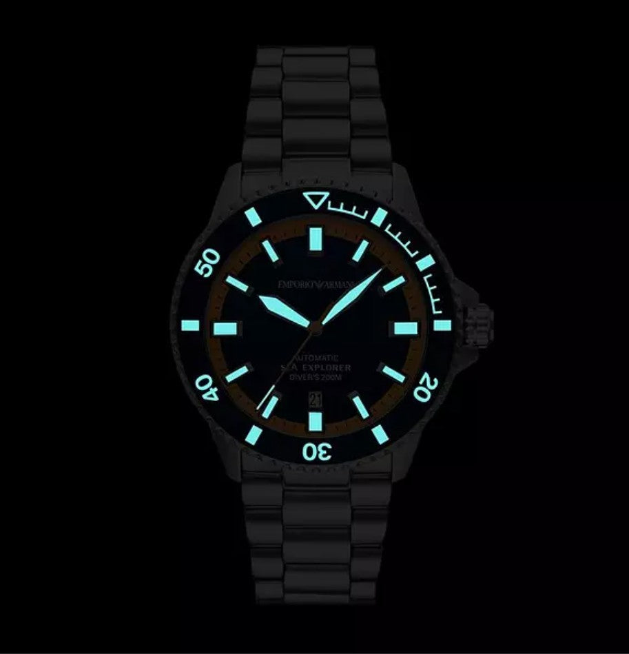 Emporio ArmaniMen's Sea Explorer Automatic Stainless Steel Watch Ar60090 NEW