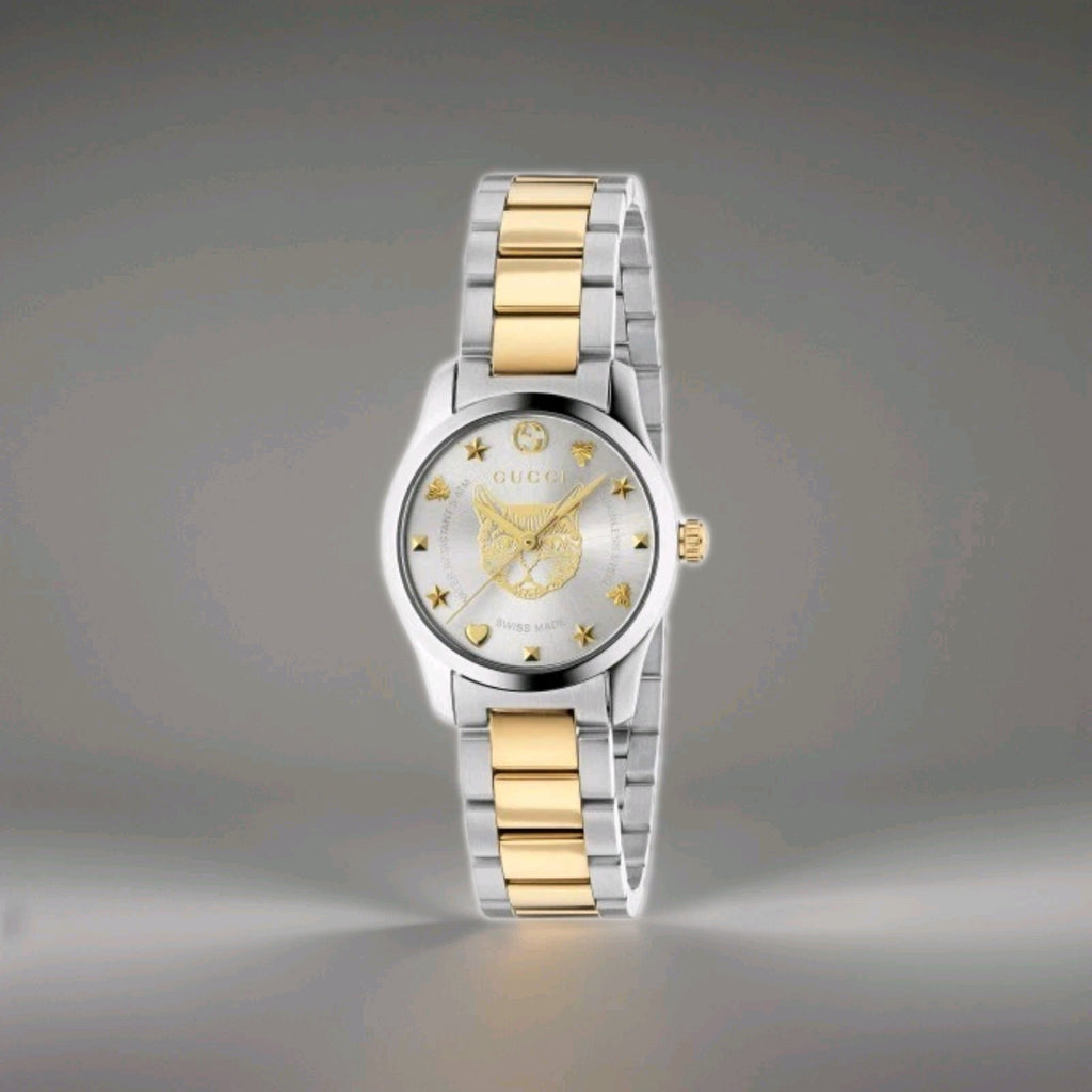 Gucci G-Timeless 27mm Silver Dial Two-Tone Ladies Watch -(YA126596)
