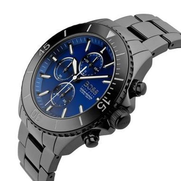 New Genuine HUGO BOSS HB1513743 Ocean Edition Black Strap Blue Dial Mens Watch