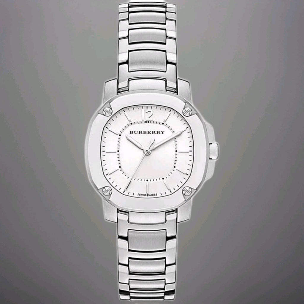New Burberry The Britain, White Dial, Silver Strap Womens Watch. BBY1703 34MM