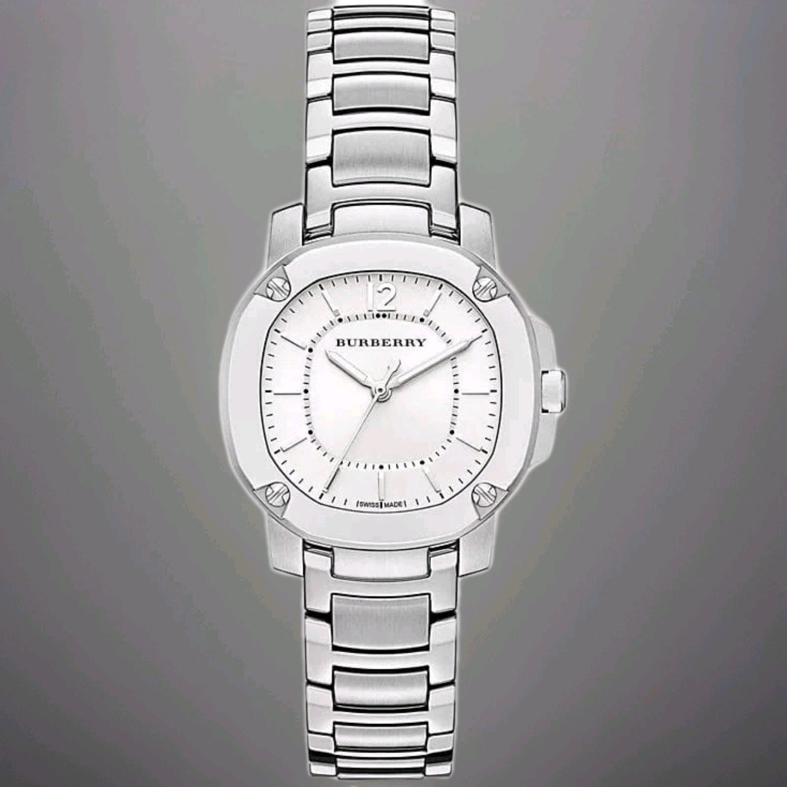 New Burberry The Britain, White Dial, Silver Strap Womens Watch. BBY1703 34MM
