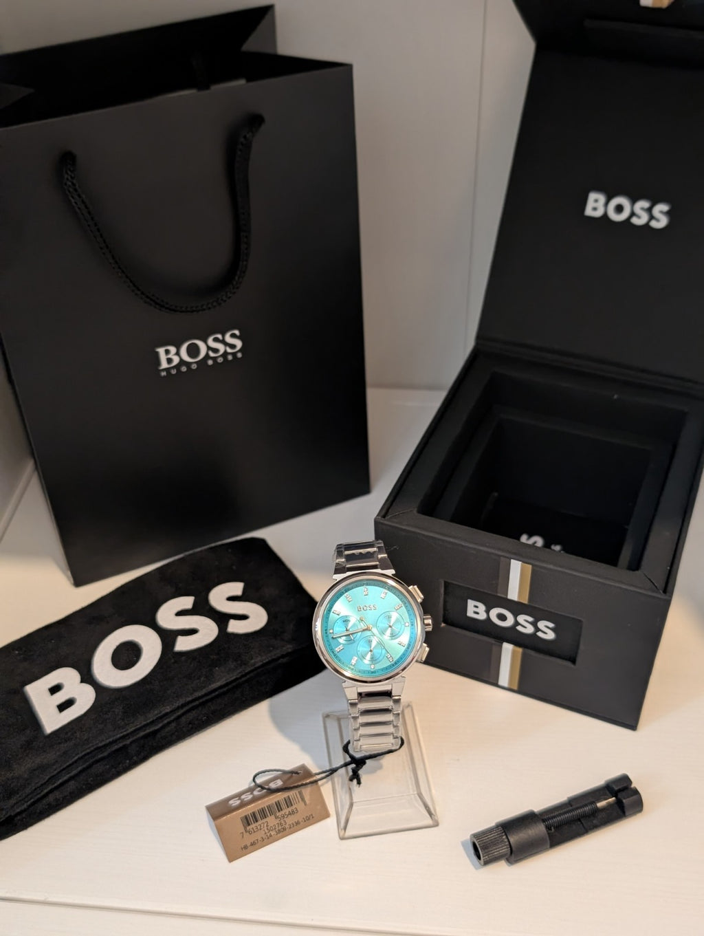 Hugo BOSS One Multifunction Womens Watch Silver With Blue Dial 1502763 38mm New
