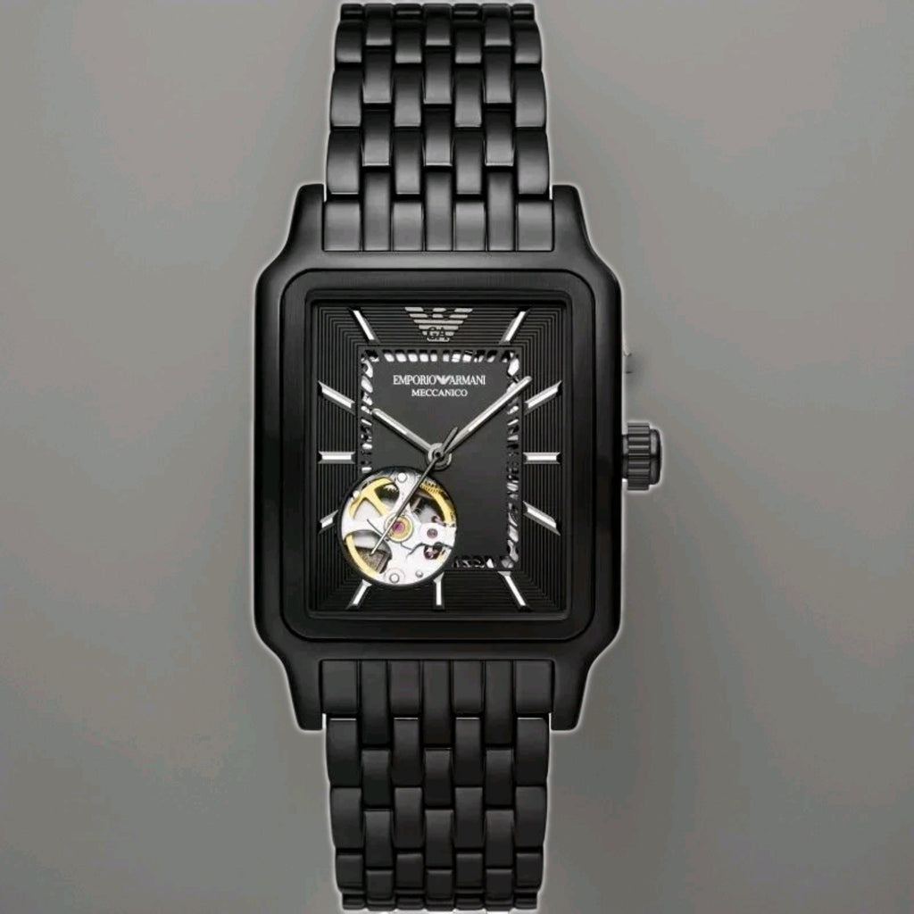 Emporio Armani AR60058 Meccanico Mens Watch 36mm  Automatic Black Dial New
