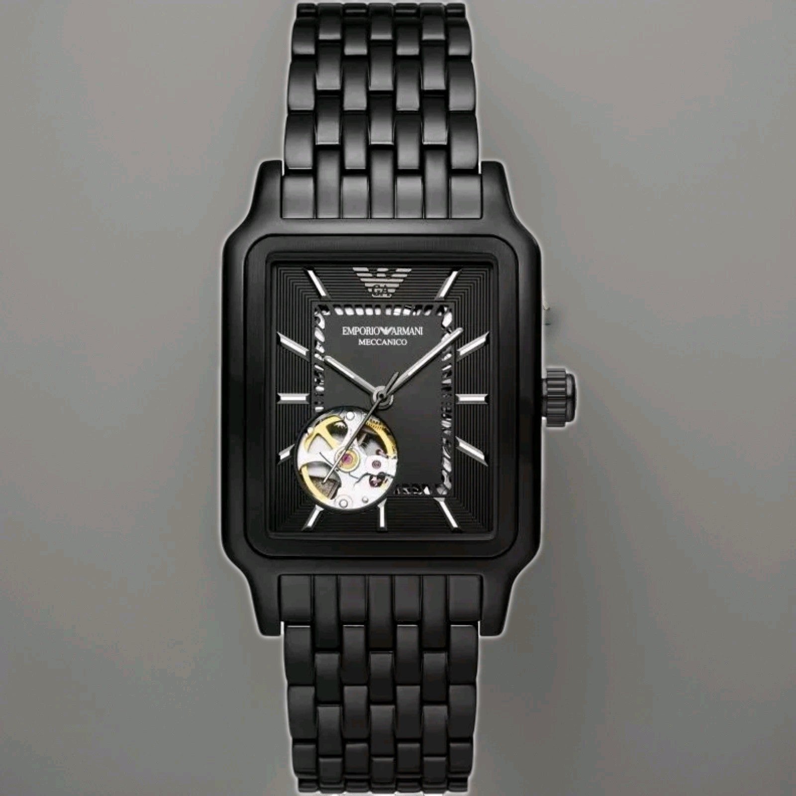 Emporio Armani AR60058 Meccanico Mens Watch 36mm  Automatic Black Dial New