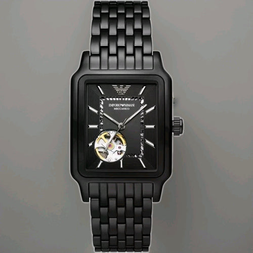 Emporio Armani AR60058 Meccanico Mens Watch 36mm  Automatic Black Dial New