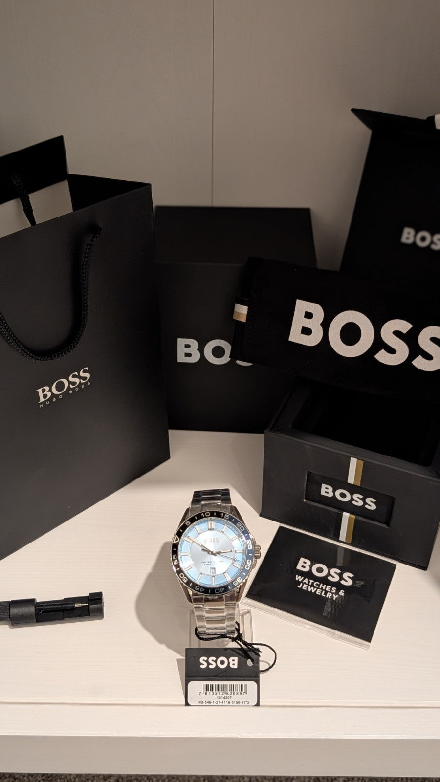 BOSS Men's watch RUNNER 3H Collection light blue dial black blue bezel 1514207