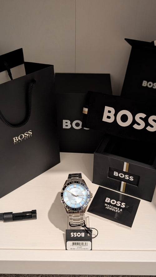BOSS Men's watch RUNNER 3H Collection light blue dial black blue bezel 1514207