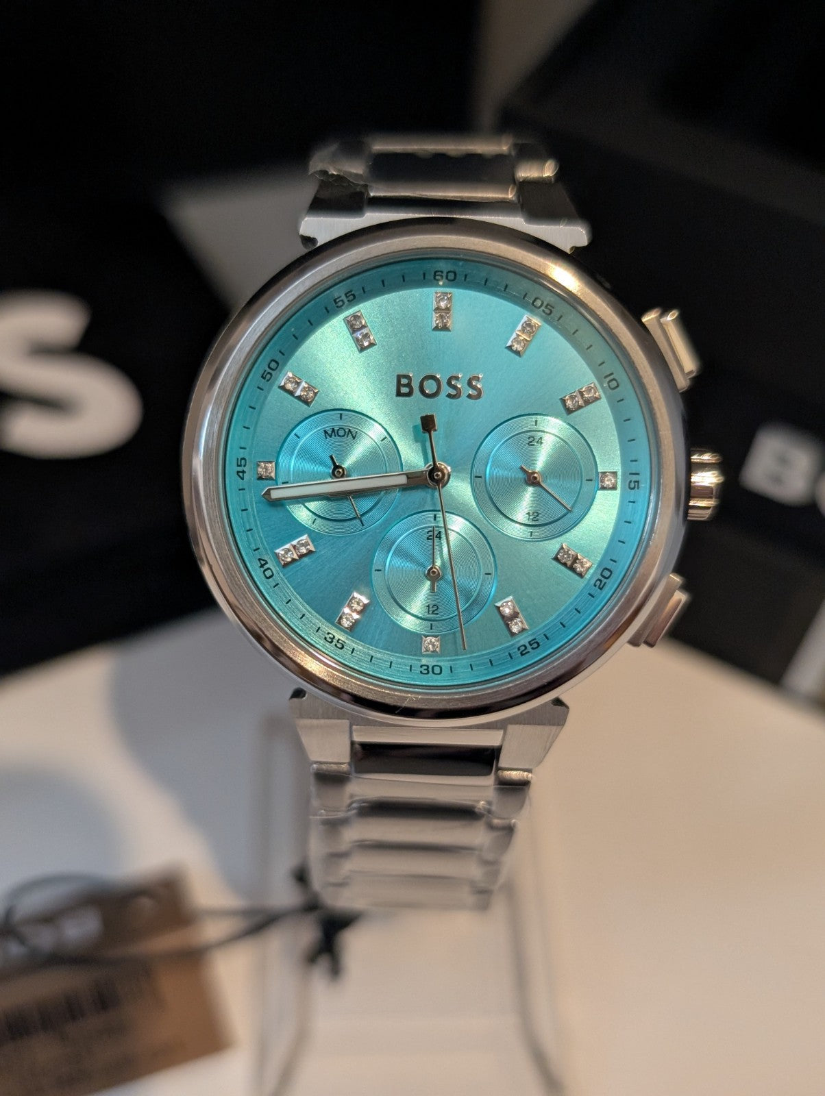 Hugo BOSS One Multifunction Womens Watch Silver With Blue Dial 1502763 38mm New