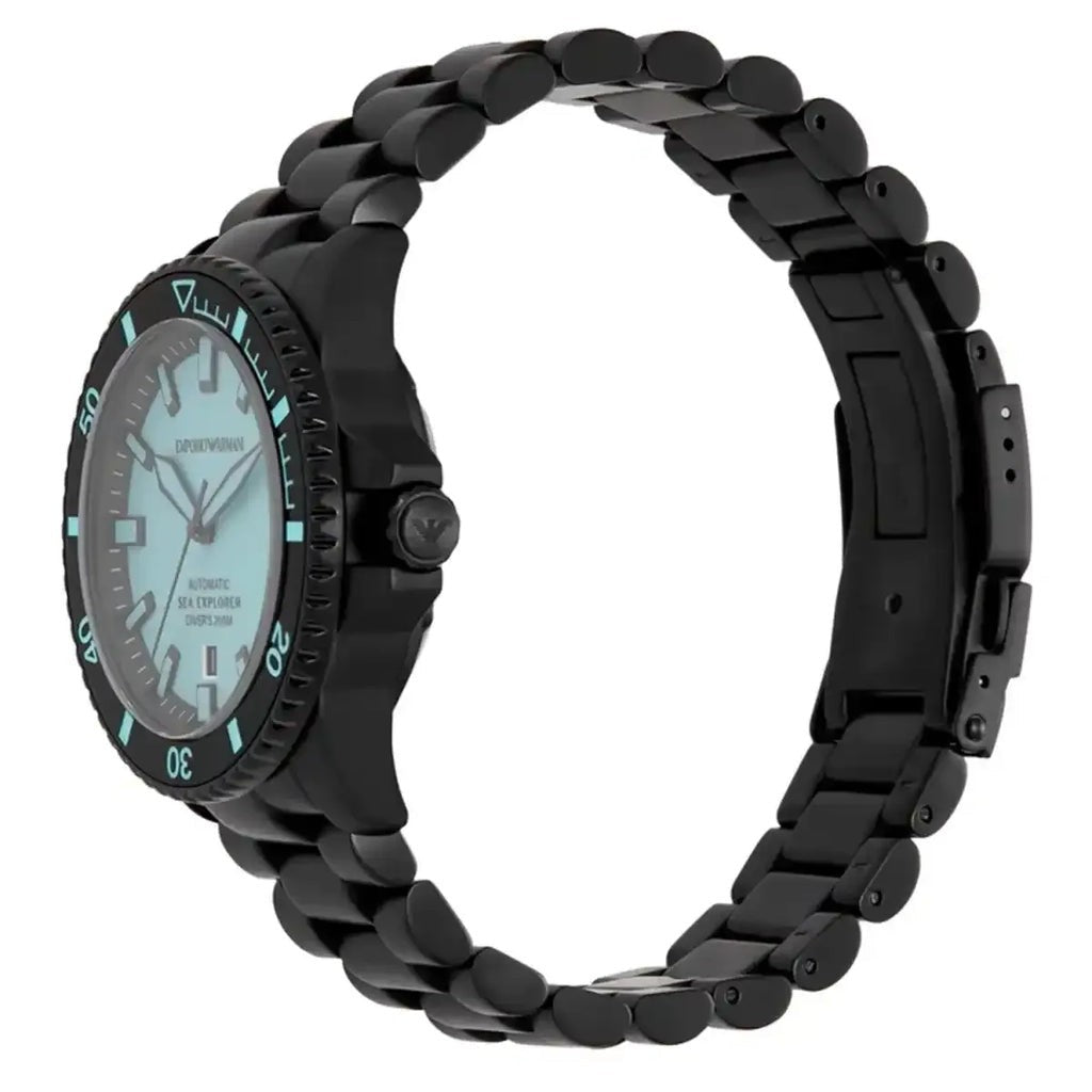 Emporio Armani Sea Explorer Automatic Blue Dial Black Strap Watch. Men's Ar60084