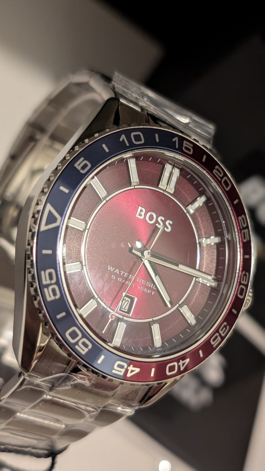 BOSS Men's watch RUNNER 3H Collection Red dial Blue red bezel 1514209