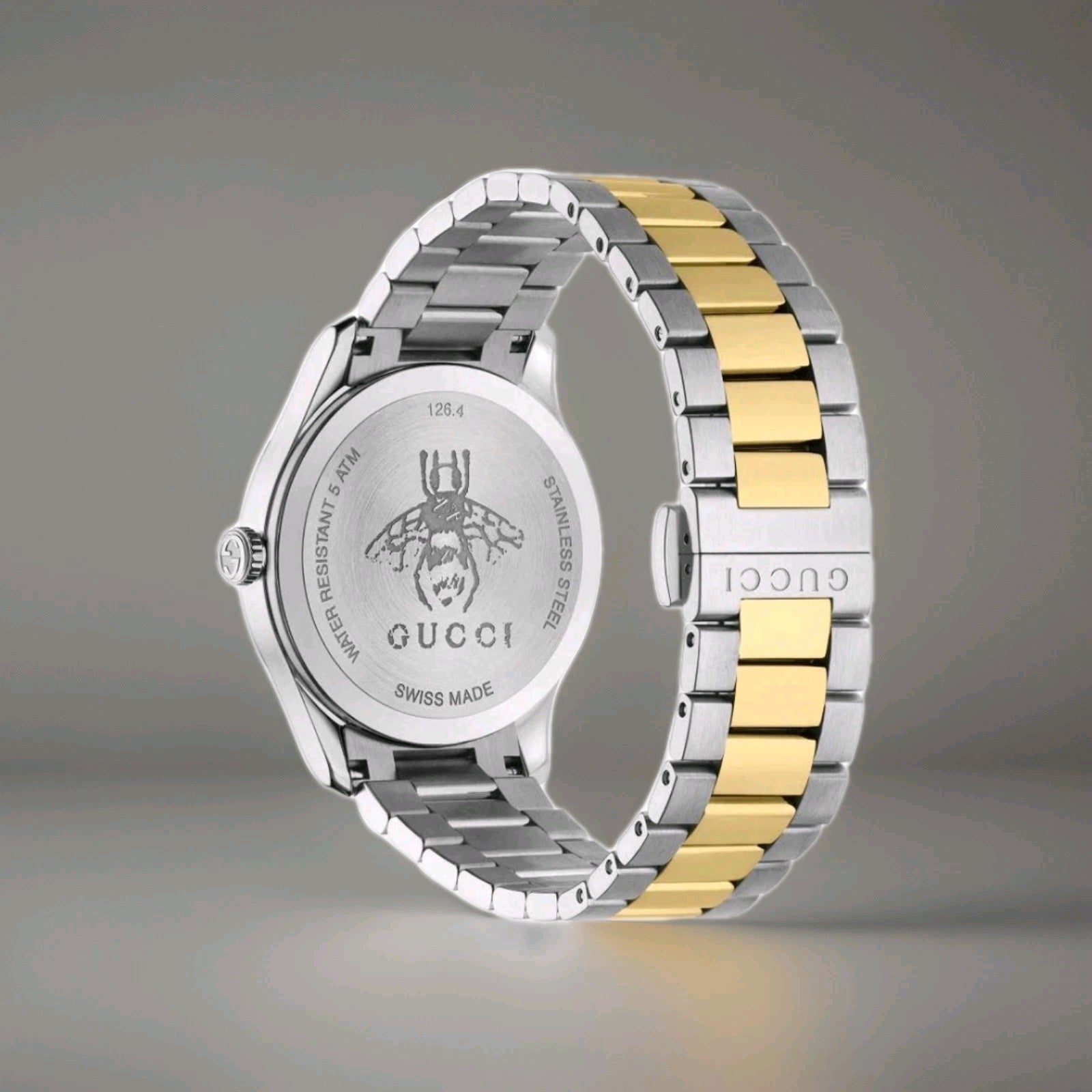 Gucci G-Timeless Bracelet Watch YA1264131 BEE. unisex 38mm Brand New Silver/Gold