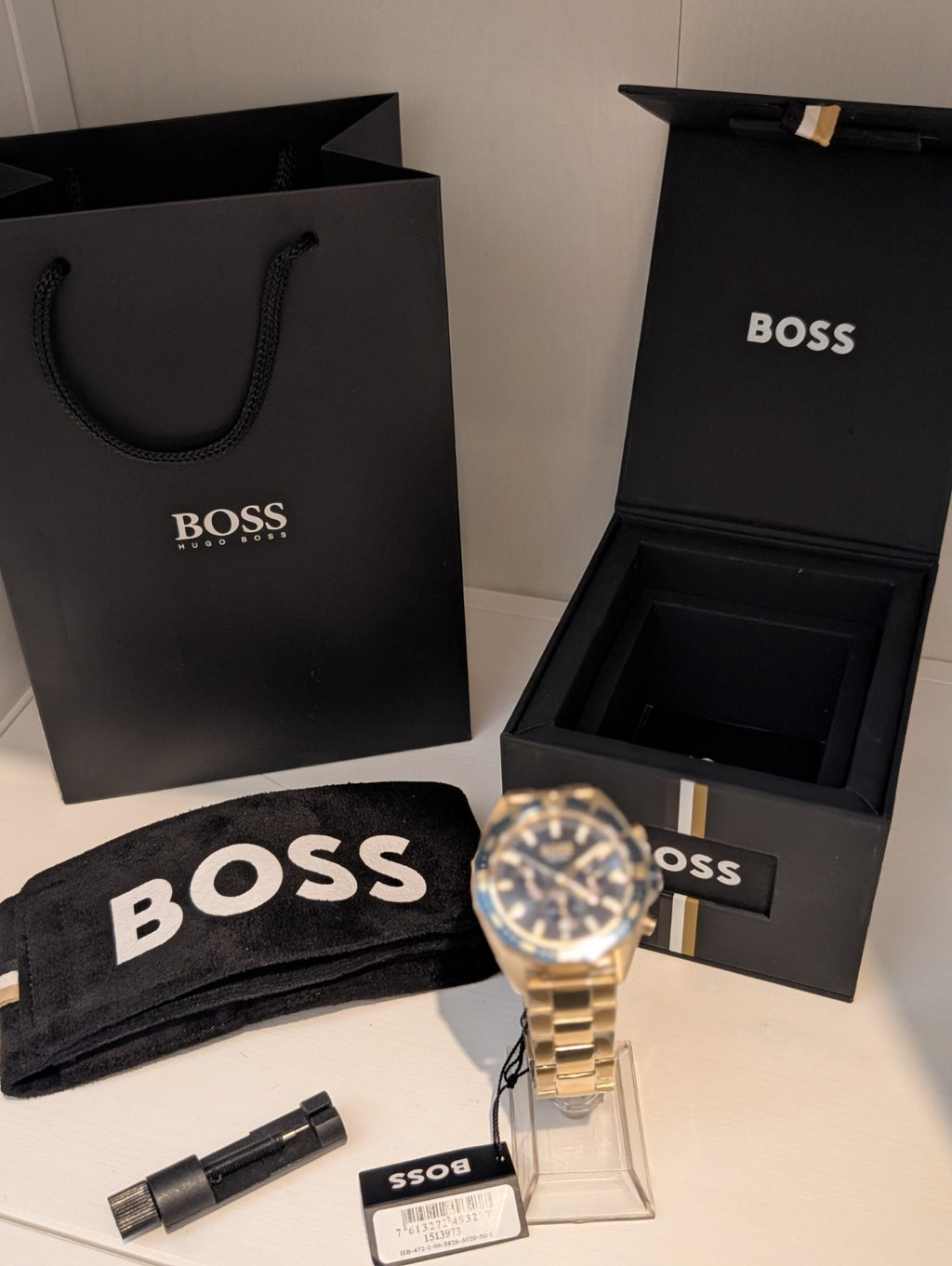 HUGO BOSS 1513973 Energy Chrono Gold Stainless Steel Blue Dial Mens Watch 44mm