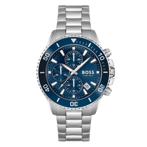 BOSSAdmiral 46mm Mens Watch1513907 Brand New. Ocean Blue Face. Silver Strap. 