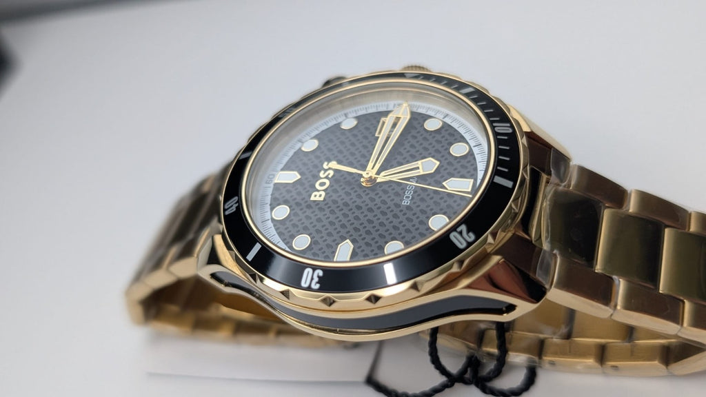 Hugo Boss 1514180 Bossmatic 42mm Men's Watch Automatic Gold With Black Dial. New