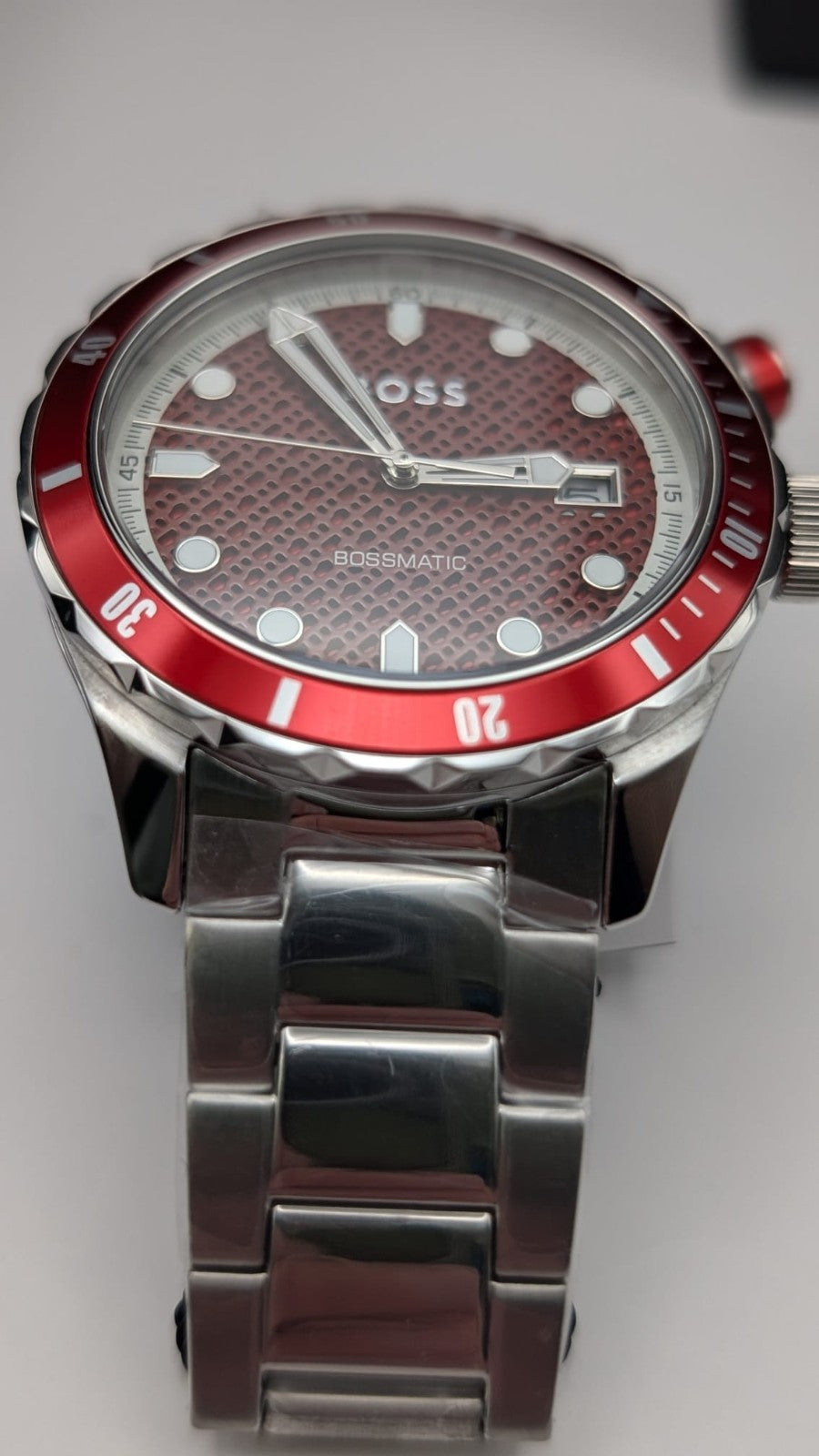 Hugo Boss 1514179 Bossmatic Men's Watch 42mm Automatic Silver With Red Dial 