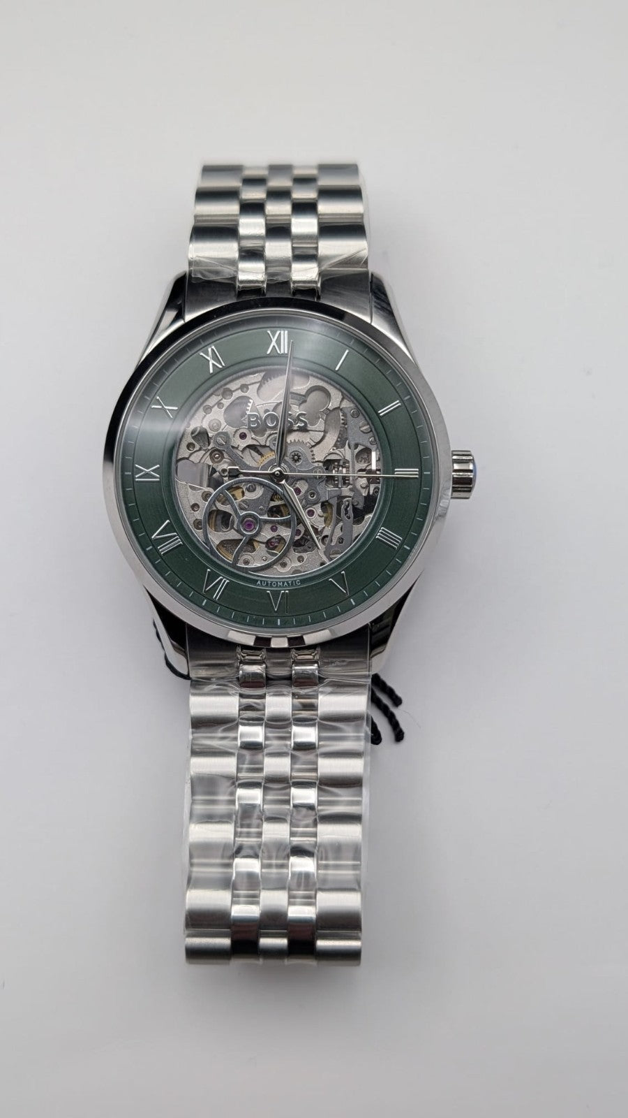 Hugo BOSS Principle 1514236 Skeleton Mens Watch Automatic 41mm Silver Green Dial