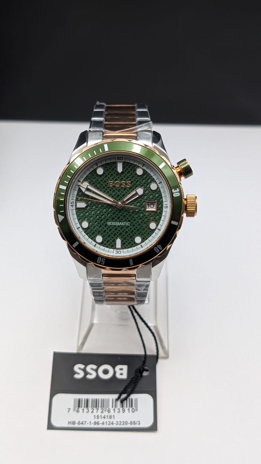 Hugo Boss Bossmatic 1514181 Mens Watch Automatic 42mm Two Tone  With Green Dial