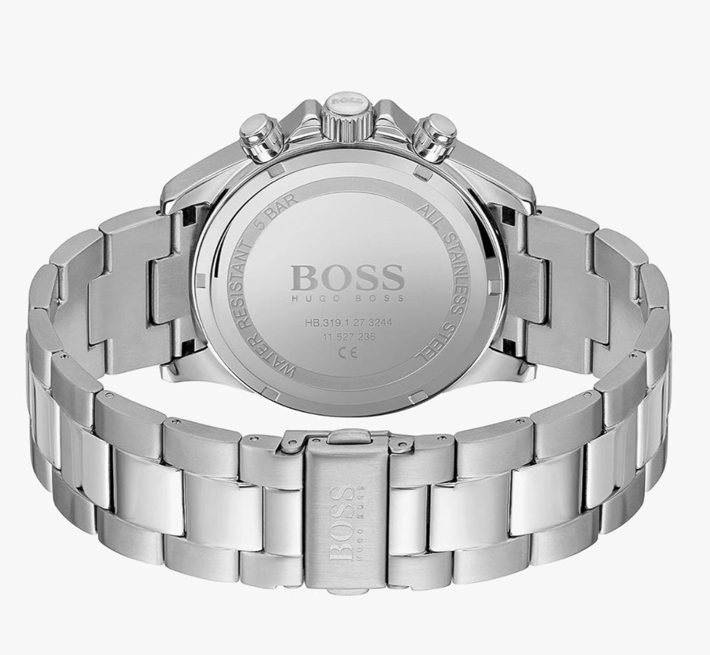HUGO BOSS Hero HB1513875 Silver Stainless Steel Strap Chrono 43mm Men's Watch UK