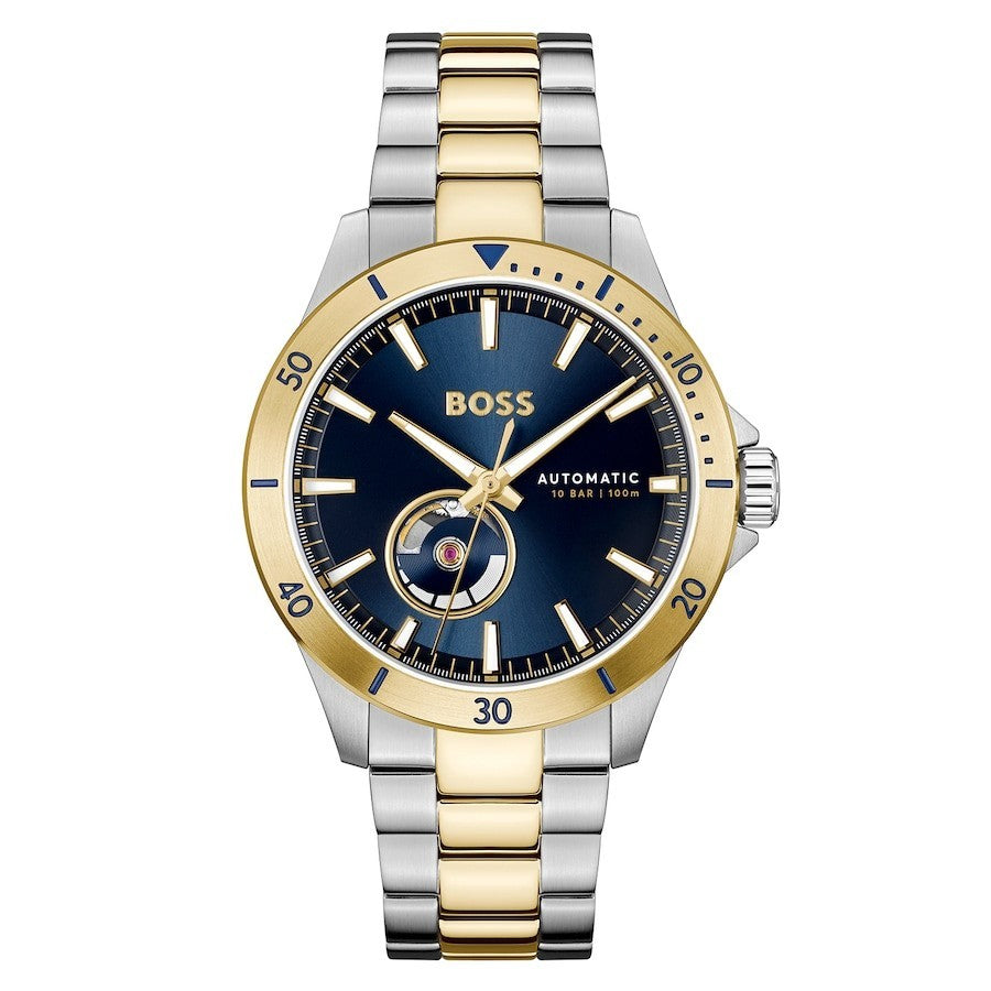 HUGO BOSS Troper HB1514201 Automatic Chrono Blue Dial Two Tone Strap Mens Watch