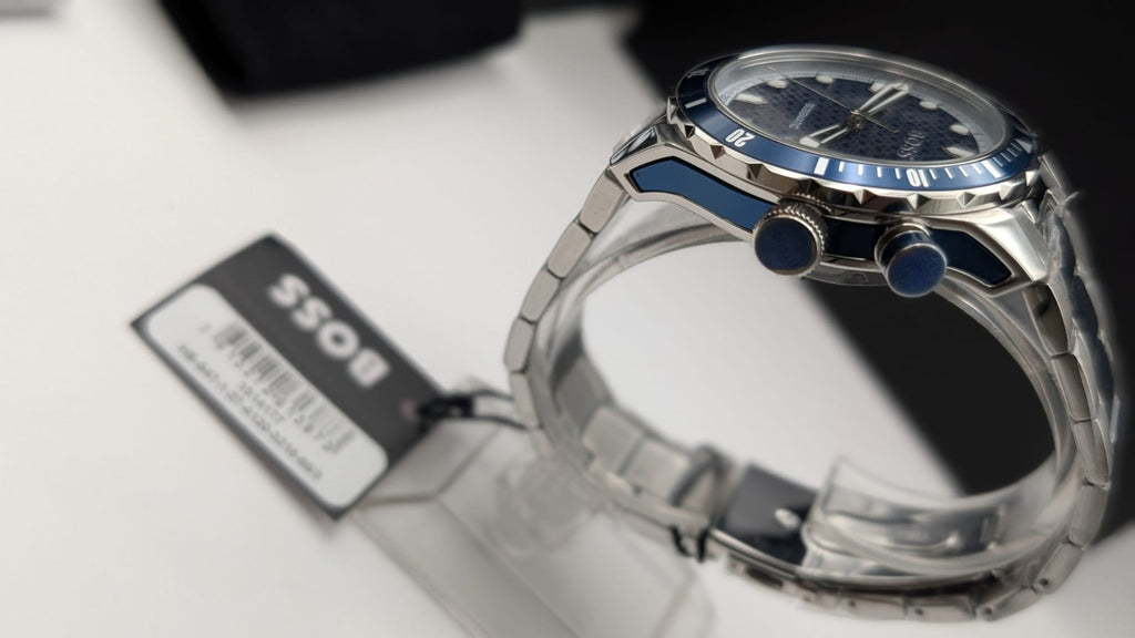 Hugo BOSS 1514177 Bossmatic 42mm Mens Watch Automatic Silver With Blue Dial New.