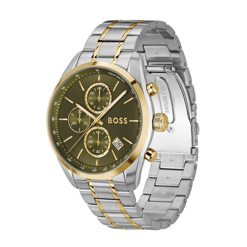 BOSS Grand Prix 44mm two-tone green chronograph watch  stainless steel 1514227