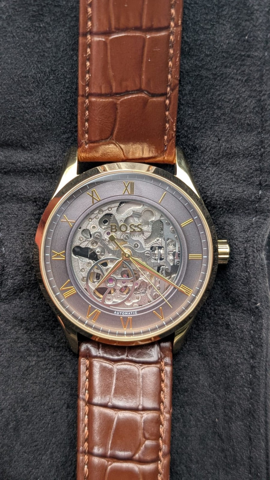 Hugo Boss Principle Skeleton 1514235 Men's Watch.  Brown Leather Strap 41mm 