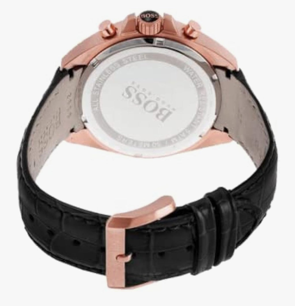 Hugo Boss HB1513092 Driver Mens Black Leather & Rose Gold Chrono Watch