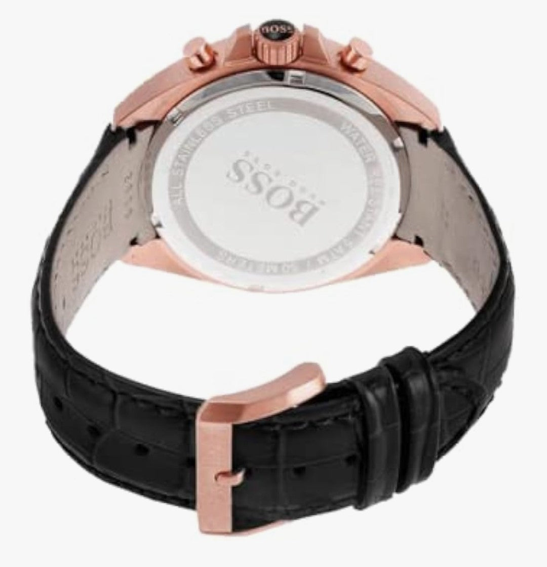 Hugo Boss HB1513092 Driver Mens Black Leather & Rose Gold Chrono Watch