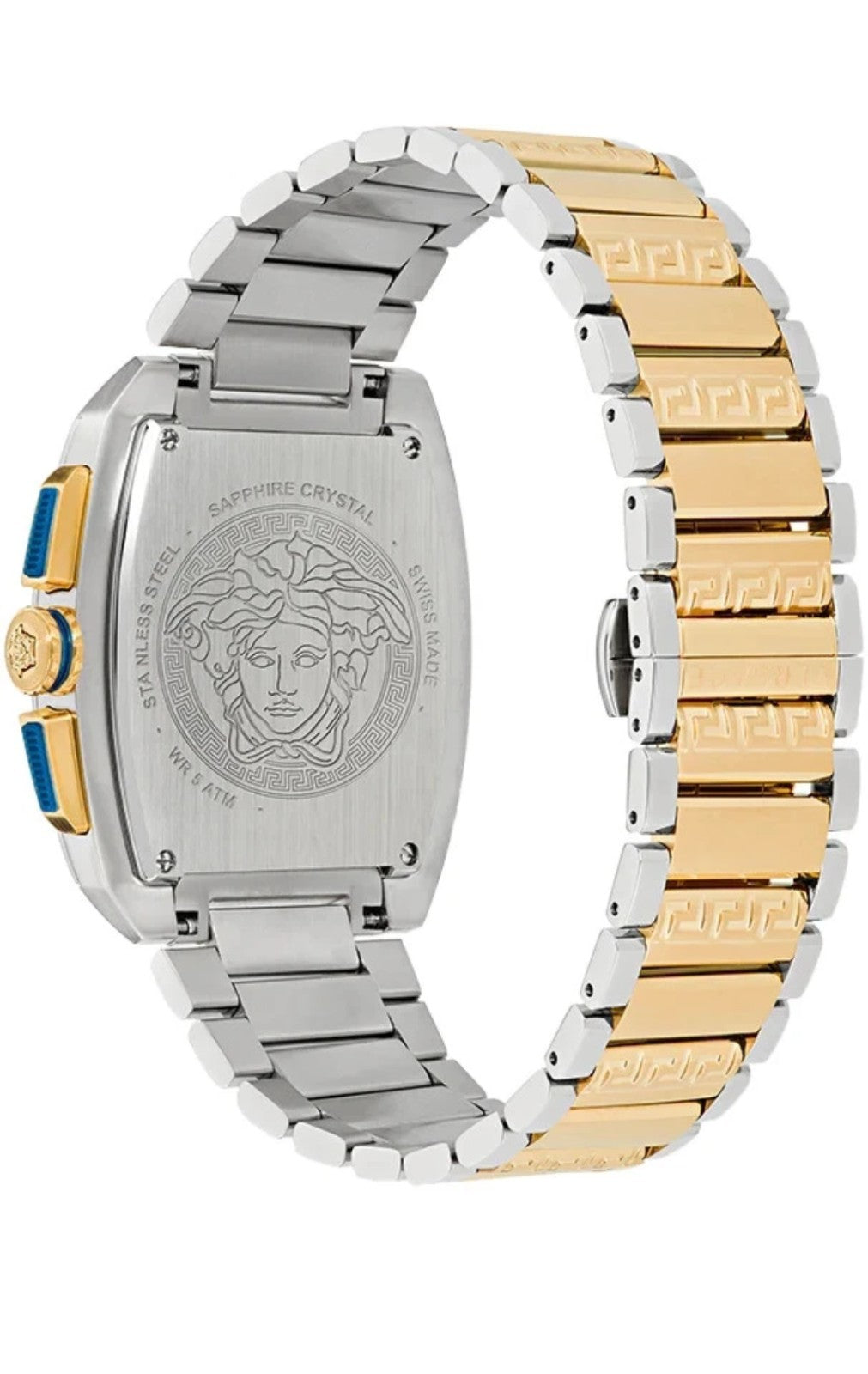 Versace Dominus Chronograph Quartz Blue Dial Two-Tone Men's Watch VE6H00723 NEW