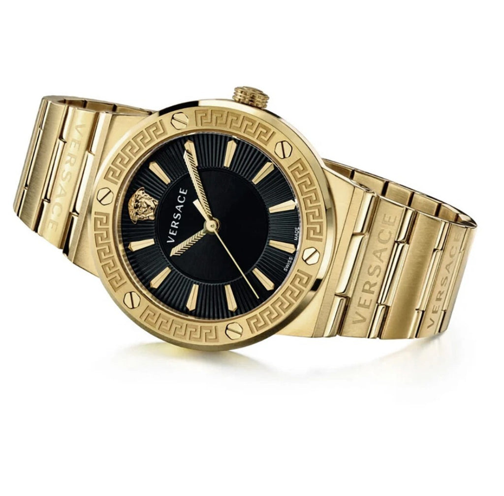 Versace VEVH00820 Greca Logo black gold Stainless Steel Women's Watch NEW