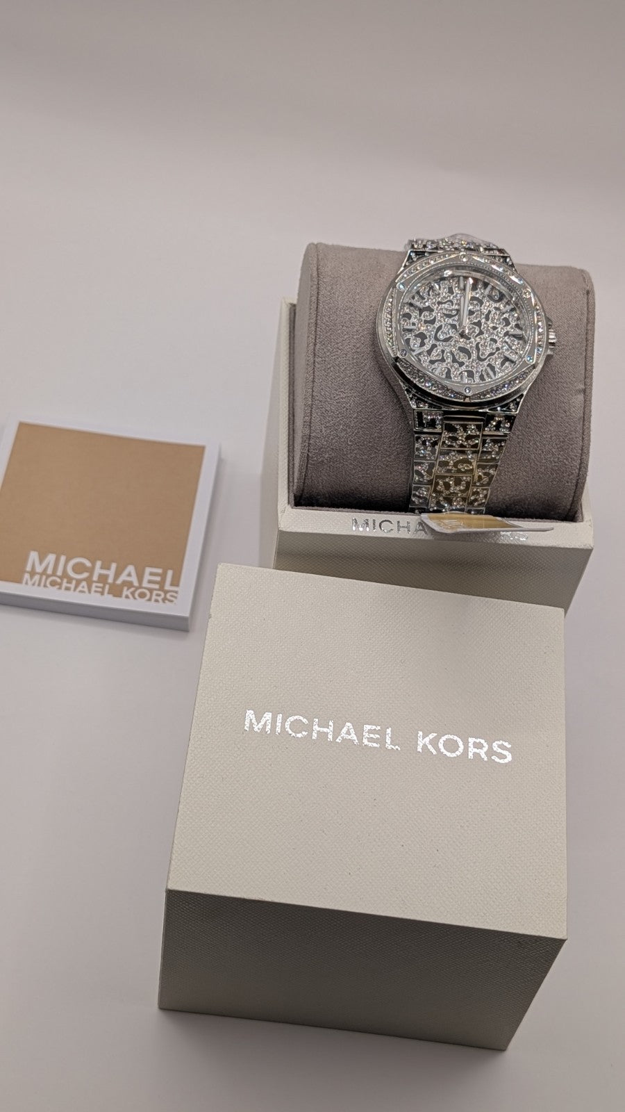 Brand New michael kors mk7408 lennox animal silver crystal pave ladies watch. 