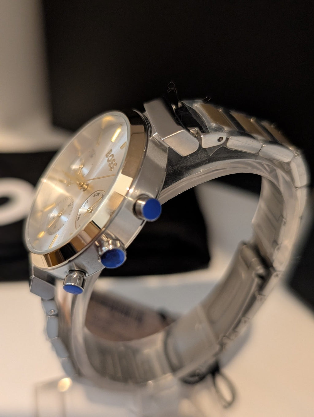 HUGO BOSS FLAWLESS 1502550 Silver & Gold Strap Chronograph Womens Watch 36mm NEW