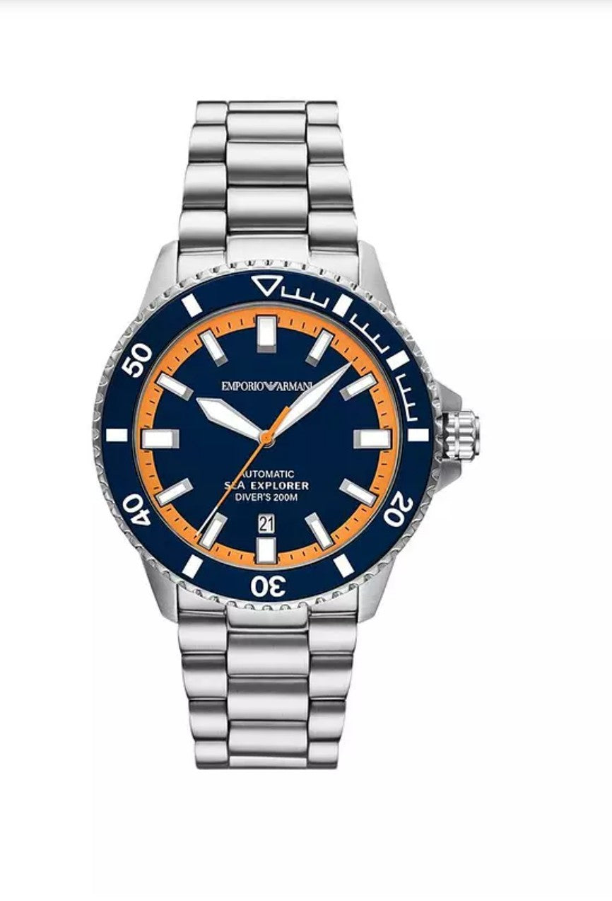 Emporio ArmaniMen's Sea Explorer Automatic Stainless Steel Watch Ar60090 NEW