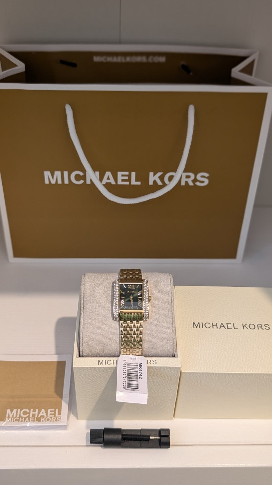 MICHAEL KORS MK4742 EMERY PETITE PAVE WOMENS WATCH CRYSTALS GOLD & GREEN FACE