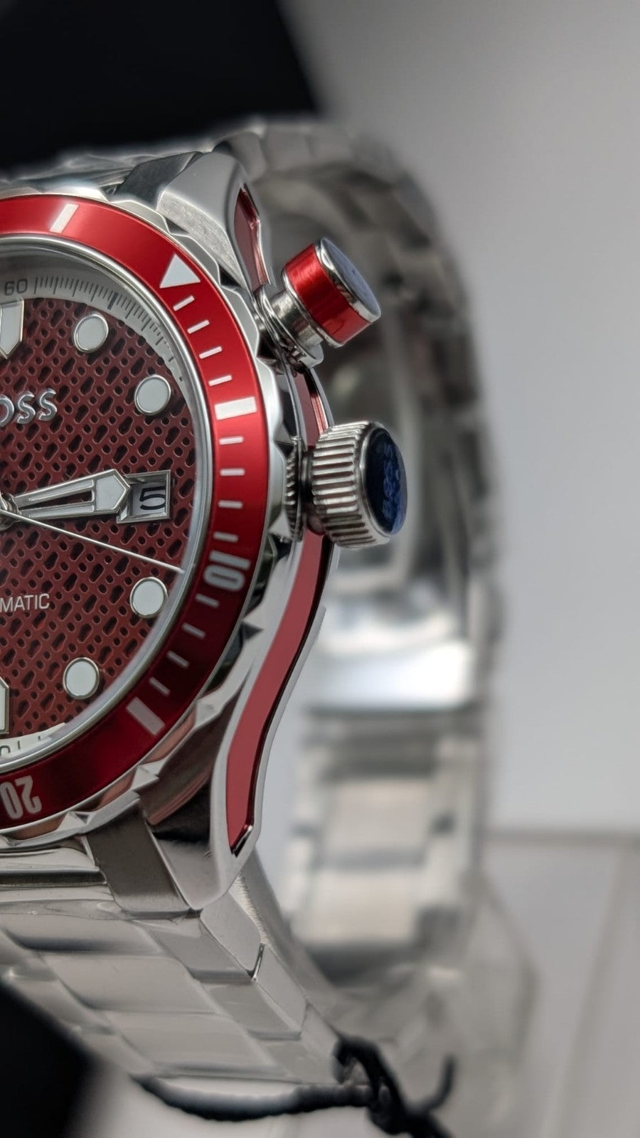 Hugo Boss 1514179 Bossmatic Men's Watch 42mm Automatic Silver With Red Dial 