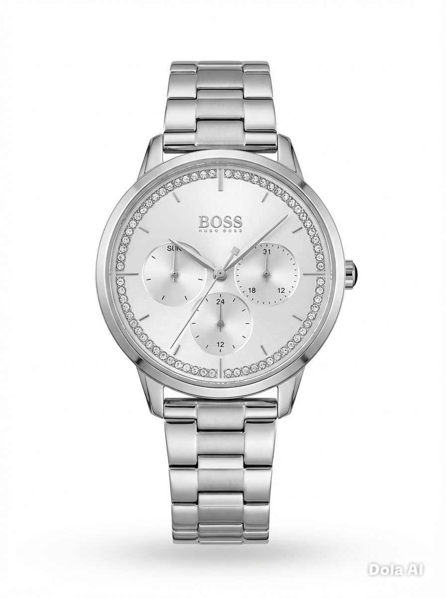 HUGO BOSS 1502570 Prima Silver With Silver Dial Strap Dial Women Watch 35mm New 