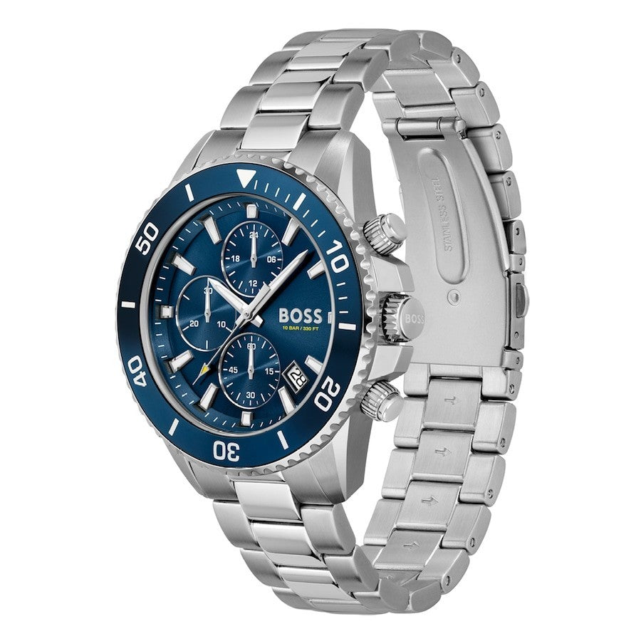 BOSSAdmiral 46mm Mens Watch1513907 Brand New. Ocean Blue Face. Silver Strap. 