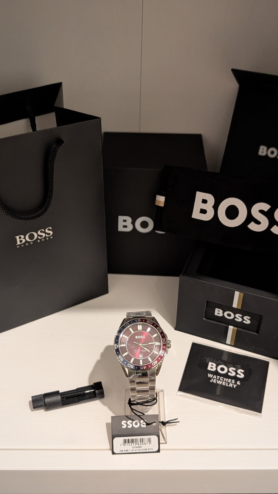 BOSS Men's watch RUNNER 3H Collection Red dial Blue red bezel 1514209