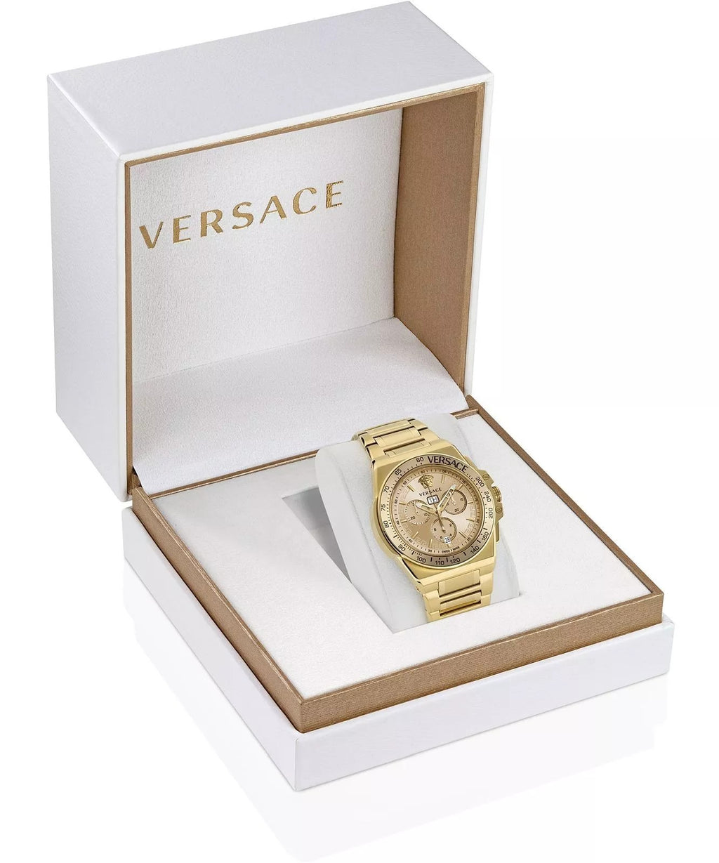 Versace Men Gold 45mm Bracelet Watch VE7H00723 GOLD Brand New With Box Warranty