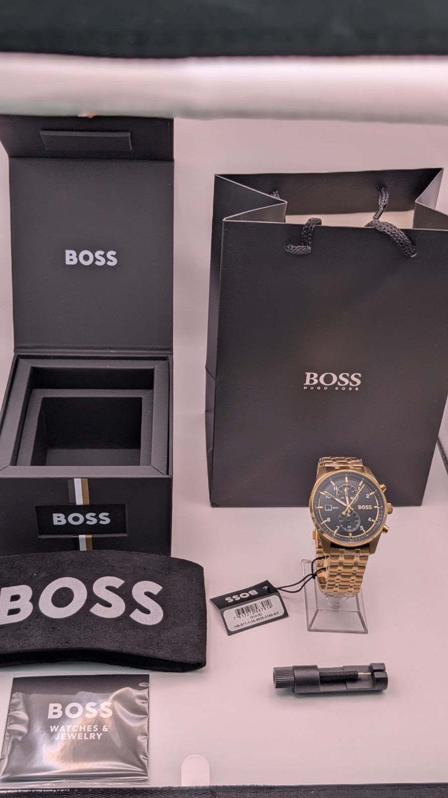 Hugo Boss 1514152 Sky Traveller Quartz Men's Watch Gold With Black Dial 44mm New