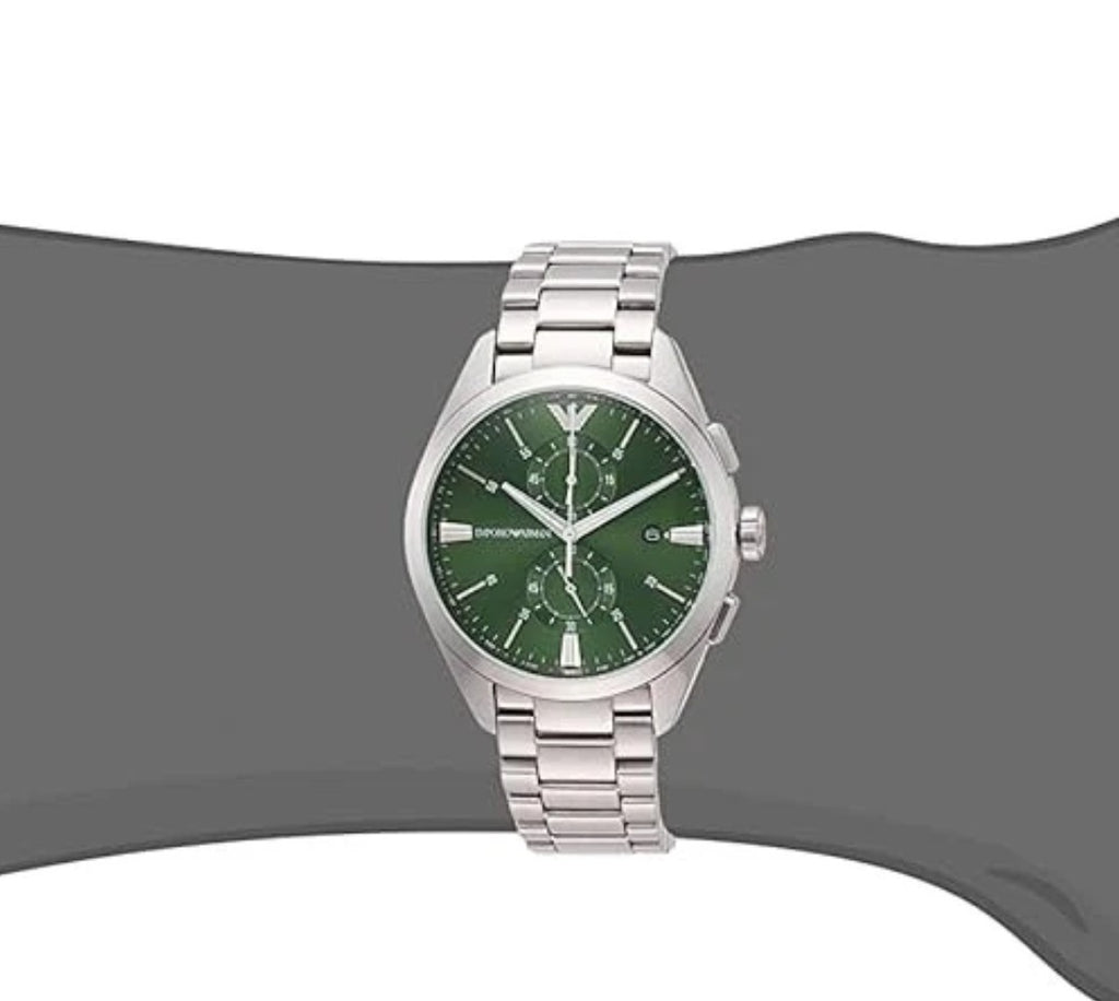Armani AR-11480 Mens Chronograph Watch. Brand New Silver Green Warranty