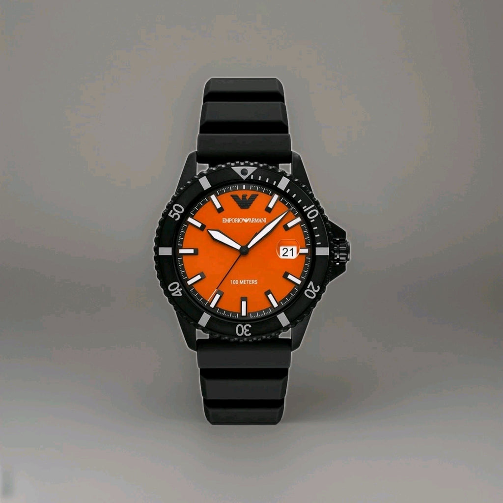 Emporio Armani Mens World Explorer Orange Dial Date Watch AR11684