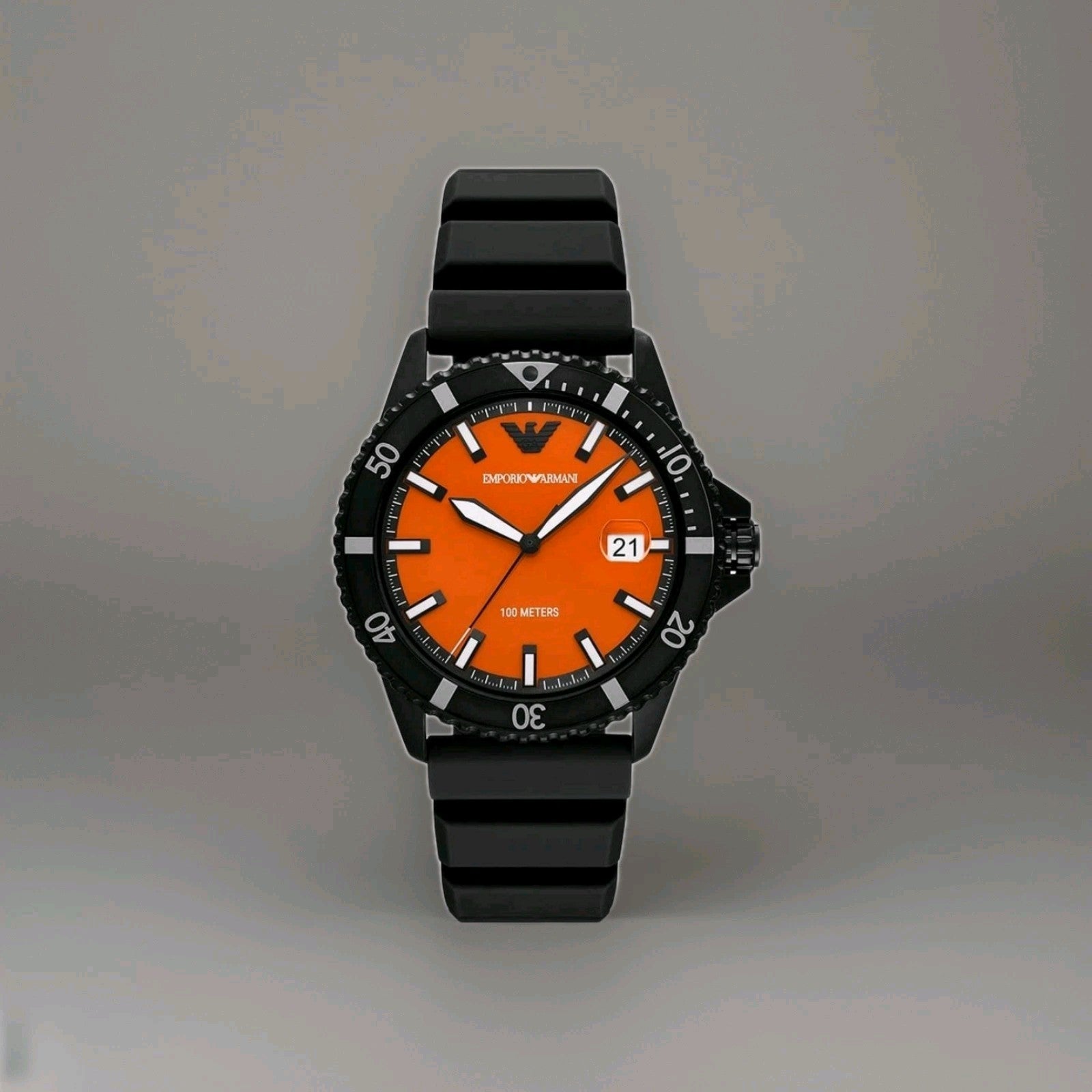 Emporio Armani Mens World Explorer Orange Dial Date Watch AR11684
