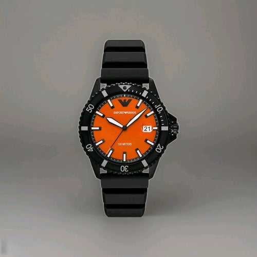 Emporio Armani Mens World Explorer Orange Dial Date Watch AR11684
