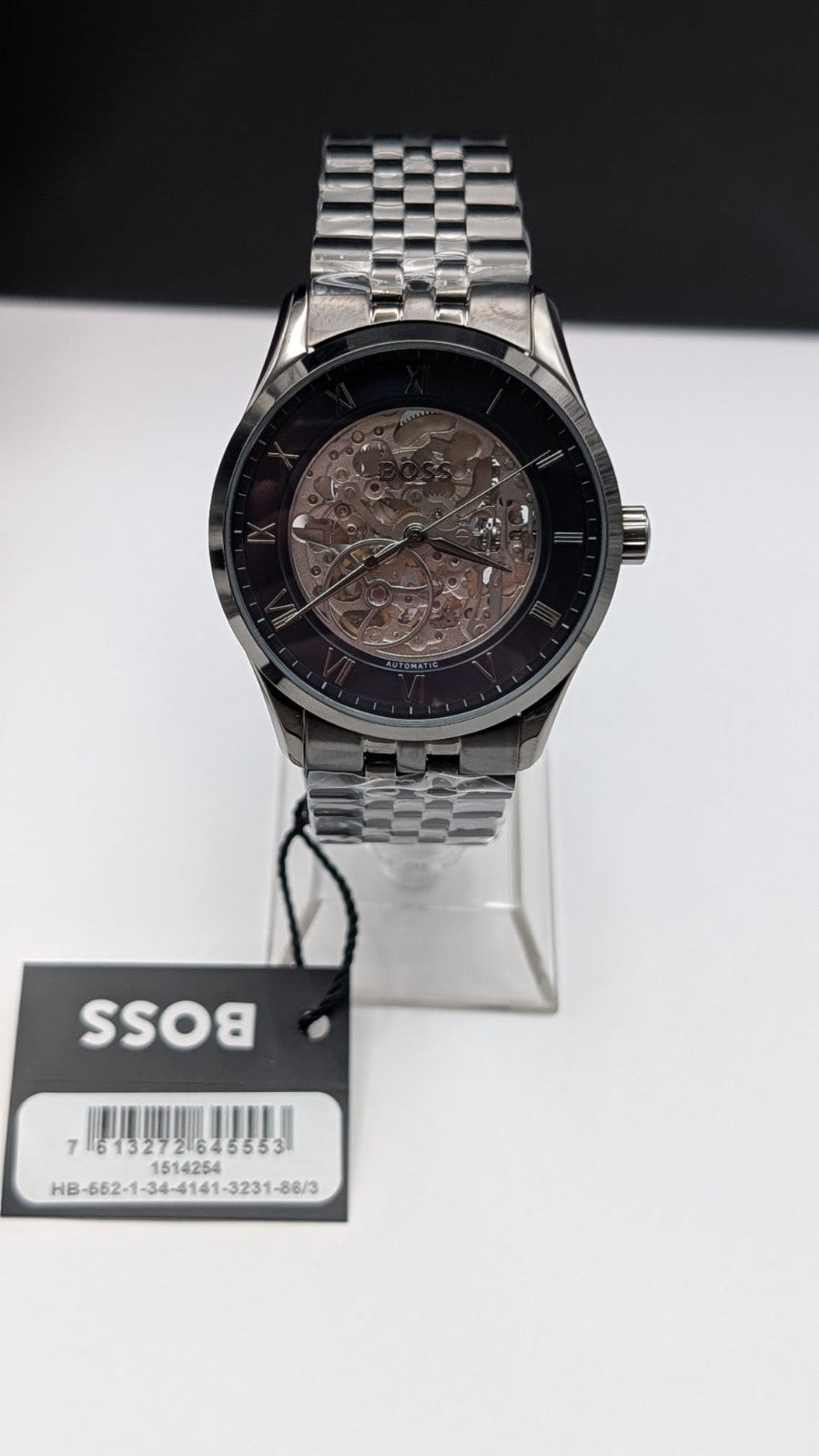 Hugo Boss Principle 1514254 Automatic Skeleton Mens Watch Gunmetal With Blue Dia
