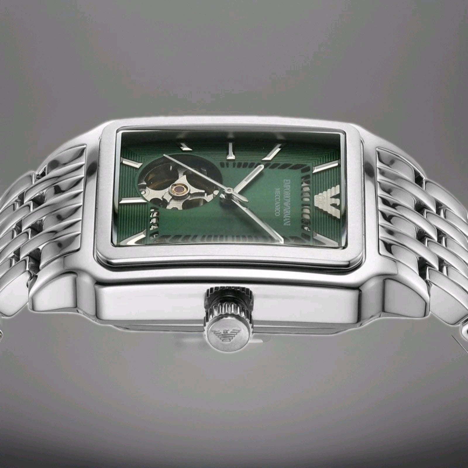 Emporio Armani AR60067 Meccanico Mens Watch 36mm Silver Automatic Green Dial 