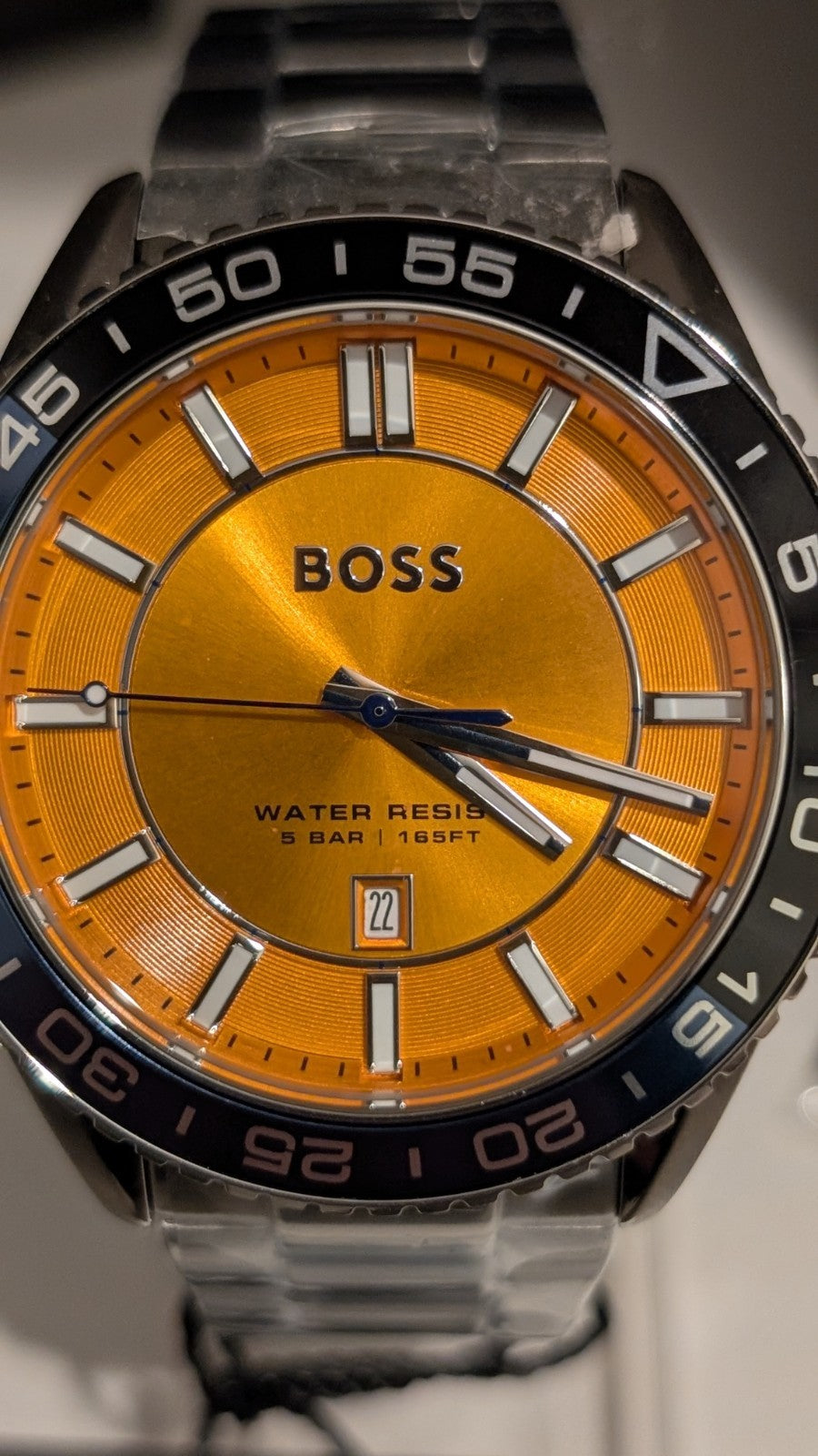 BOSS 1514206 Men's watch RUNNER 3H Collection Orange dial Blue And Black bezel 